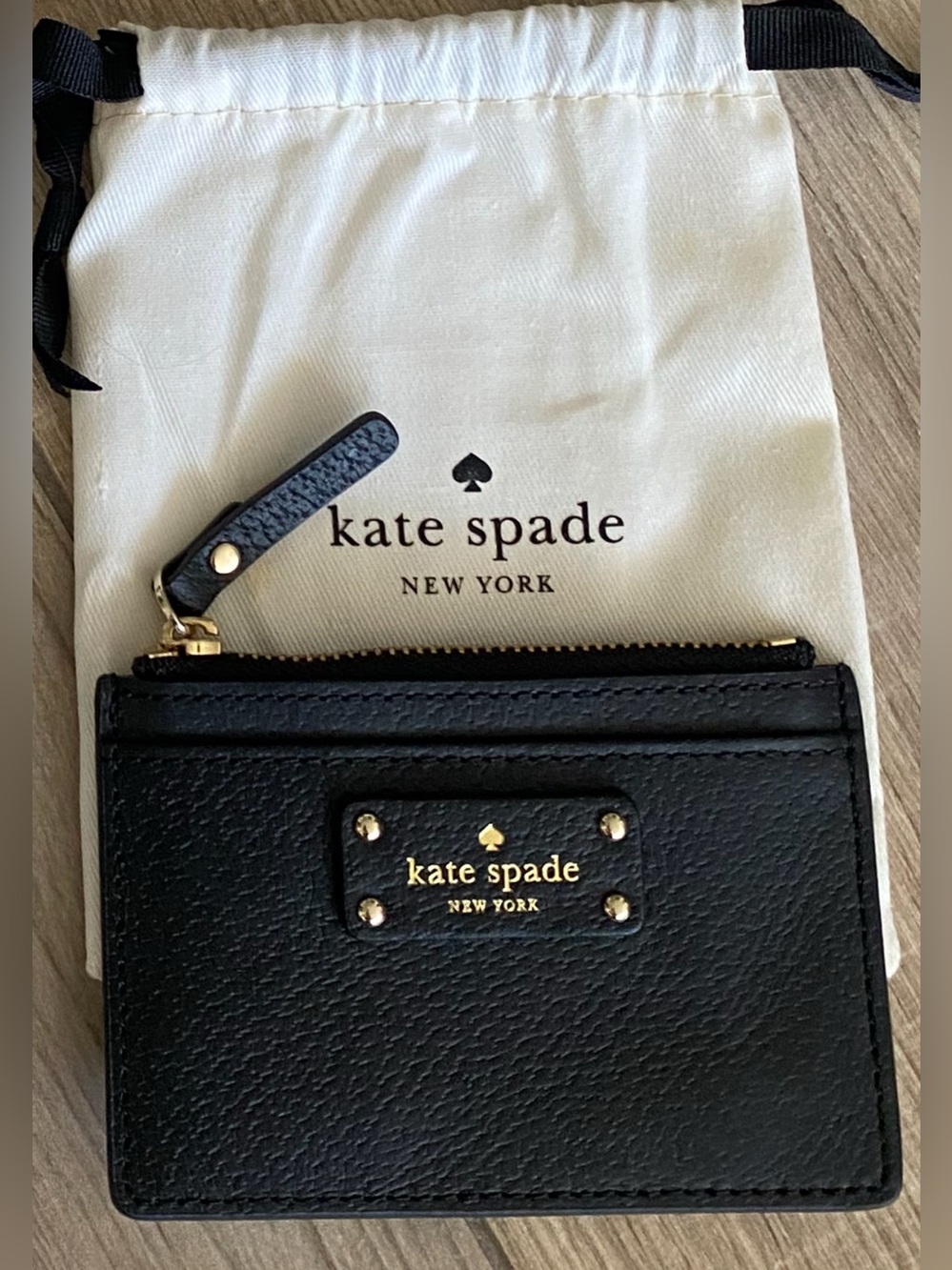 NWTs - kate spade Black Pebbled Leather Card Wallet with Gold Hardware